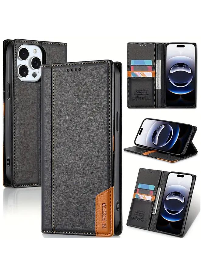 Brown Leather Wallet Case for iPhone 14 Pro Max with Card Holder for Women and Men - Image 1